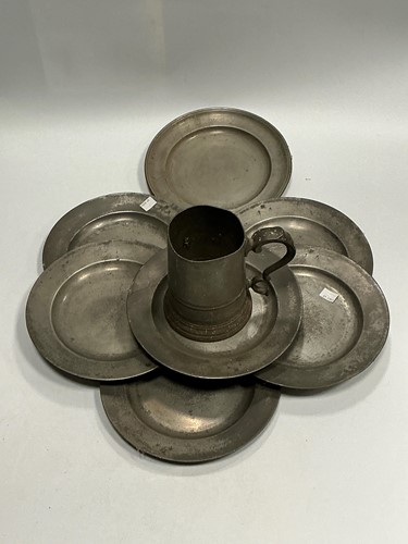 Lot 9 - Seven antique pewter plates (22cm diameter)...