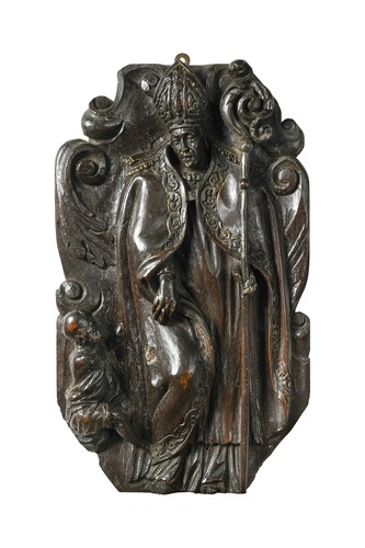 Lot 412 - A carved oak relief of a bishop, Netherlands, 17th century