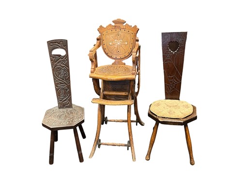 Lot 585 - A Continental ash childs high chair, early...