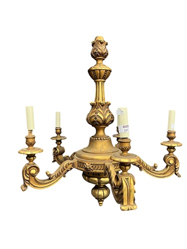 Lot 297 - A French gilt wood five branch ceiling light,...