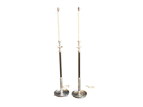 Lot 700 - A pair of nickel-plated French floor-standing lamps, late 20th century