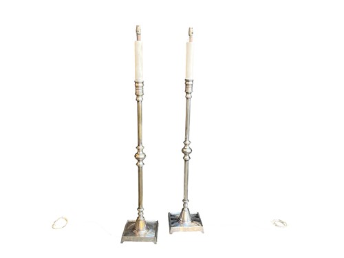 Lot 359 - A pair of nickel plated standard lamps, 20th...