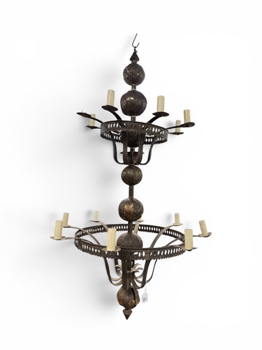 Lot 540 - A large metal two tier chandelier, late 20th...