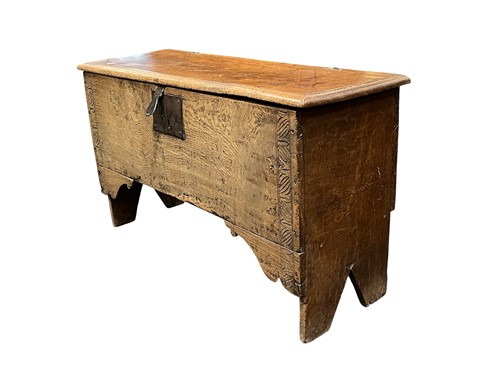 Lot 532 - An elm six plank chest, 17th century, the...