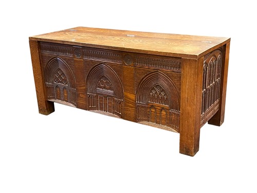 Lot 519 - An architecturally carved oak coffer, 20th...