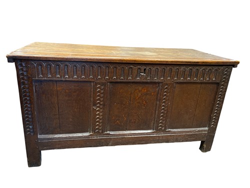 Lot 521 - A carved oak coffer, 17th century and later,...