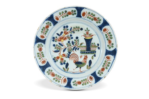 Lot 381 - A rare Delft Vauxhall polychrome plate, circa 1740