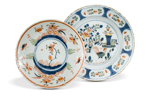 Lot 386 - A London Delft polychrome plate, possibly Vauxhall, circa 1750