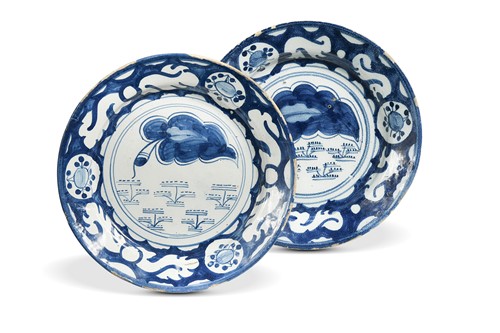 Lot 403 - A pair of English Delft blue and white pancake plates, circa 1760