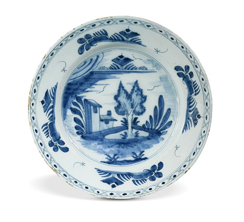 Lot 366 - A large Liverpool Delft blue and white dish, circa 1740