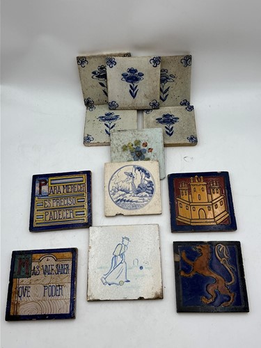 Lot 96 - Twelve various glazed ceramic tiles, 19th/20th...