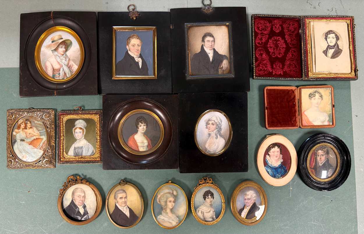 Lot 9 - A collection of 15 portrait miniatures, mainly English School, 19th century