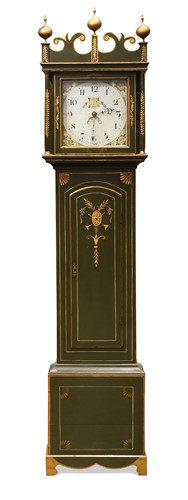 Lot 503 - A Regency style green and gilt-painted longcase clock