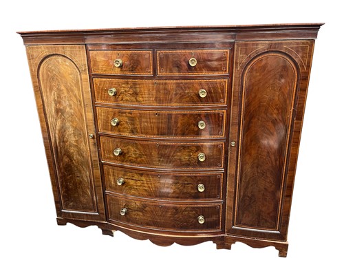 Lot 576 - An Edwardian inlaid mahogany wardrobe, the...