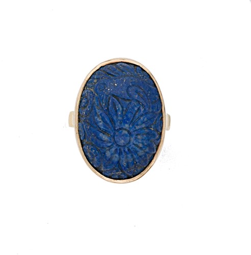 Lot 96 - A carved lapis cocktail style dress ring