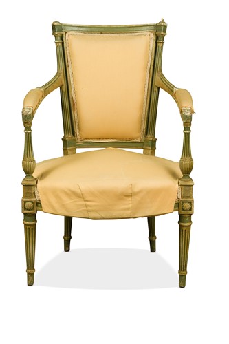 Lot 569 - A green and white painted open armchair, late 18th/ early 19th century