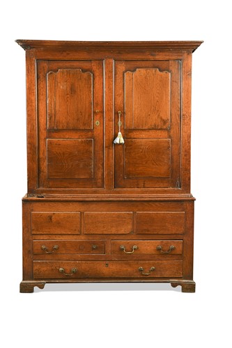 Lot 451 - An oak panelled cupboard, 18th century