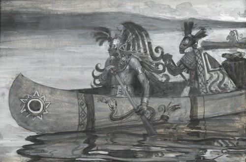 Lot 119 - A study of native American figures in a canoe