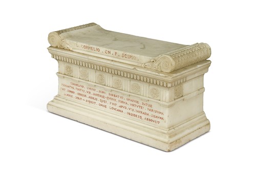 Lot 568 - A Grand Tour model of the sarcophagus of Lucius Cornelius Scipio Barbatus, 19th century