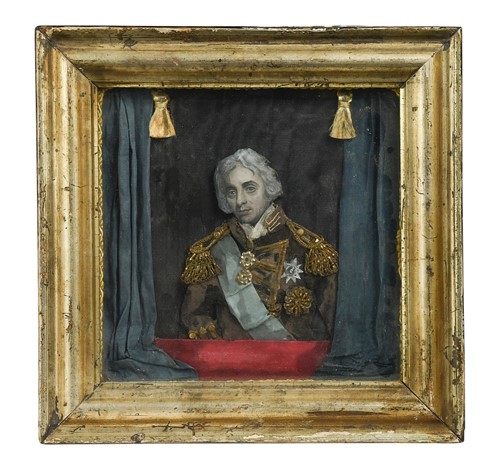 Lot 716 - After John Hoppner RA (1758-1810), a collaged engraving of Lord Nelson