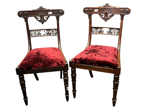 Lot 536 - A pair of William IV rosewood side chairs with...