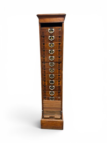 Lot 363 - A narrow Amberg's tambour fronted walnut cabinet, circa 1900