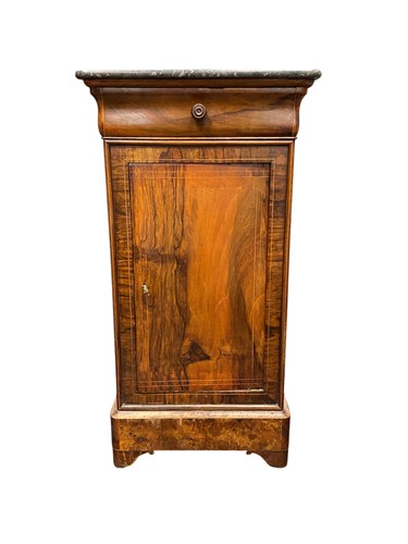 Lot 412 - A French marble top walnut bedside cabinet 80...