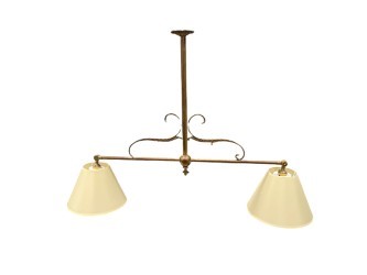 Lot 345 - A brushed brass twin branch pendant light,...