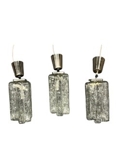 Lot 344 - Three Austrian clear textured glass pendant...