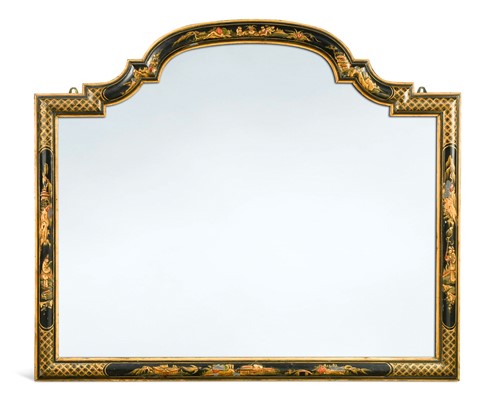 Lot 552 - A black and gilt chinoiserie-decorated mirror, 20th century