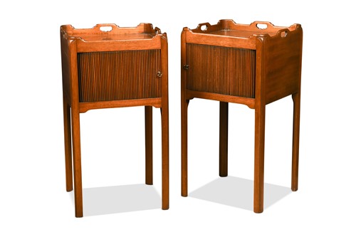 Lot 488 - A pair of George III style mahogany bedside tables, 20th century