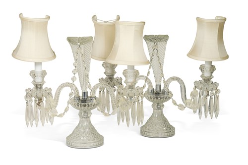 Lot 608 - A pair of cut and moulded glass table lustres, 20th century