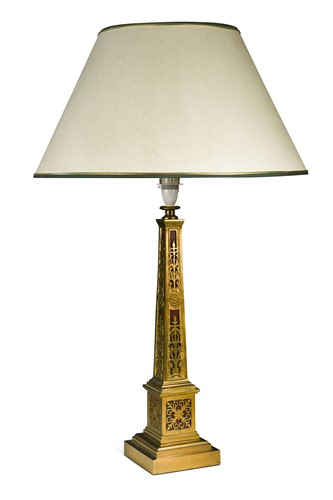Lot 473 - A pierced brass column table lamp