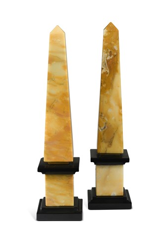 Lot 567 - A pair of Siena marble obelisks, 20th century