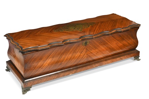 Lot 692 - A Swiss brass-inlaid kingwood musical box, 19th century
