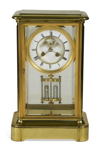Lot 653 - A French brass four-glass mantel clock, late 19th century