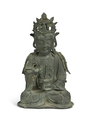 Lot 51 - A Chinese bronze seated figure of Avalokiteshvara, late Ming Dynasty