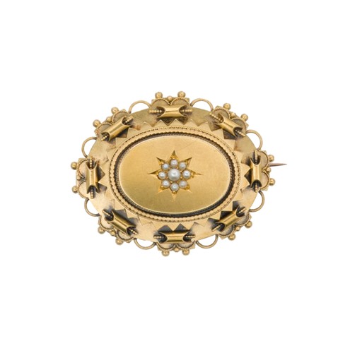Lot 33 - A Victorian split pearl Etruscan revival brooch