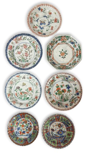 Lot 27 - Five Kangxi famille verte porcelain saucer dishes, circa 1700