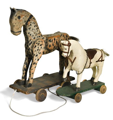Lot 372 - Two Folk Art carved wooden horses, 19th century