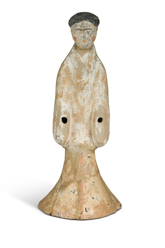 Lot 8 - A Chinese polychrome decorated tomb figure, probably Han Dynasty