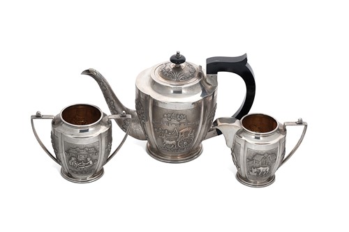 Lot 442 - A three-piece Chinese silver tea set
