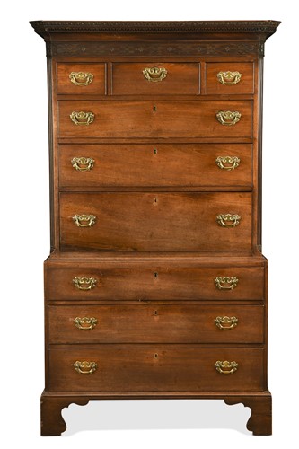 Lot 445 - A George III Chippendale period mahogany secretaire chest
