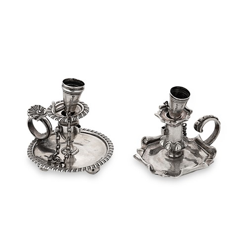 Lot 346 - Two small silver chamber candlesticks