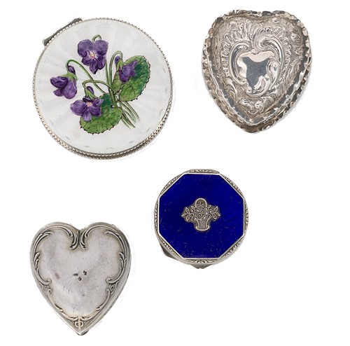 Lot 276 - Four silver and enamel decorative pill boxes