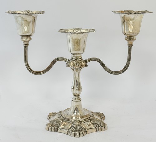 Lot 2 - A modern silver three-branch candelabra,...
