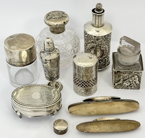Lot 4 - Miscellaneous silver-mounted items comprising...