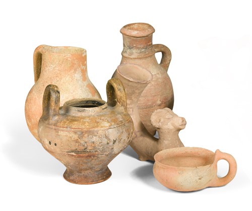 Lot 489 - A group of five Greek, Roman and later pottery