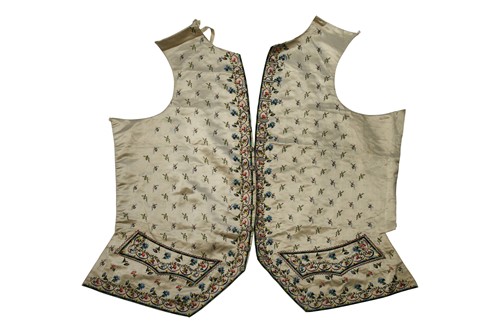 Lot 453 - A European embroidered ivory silk part waistcoat, probably 18th century