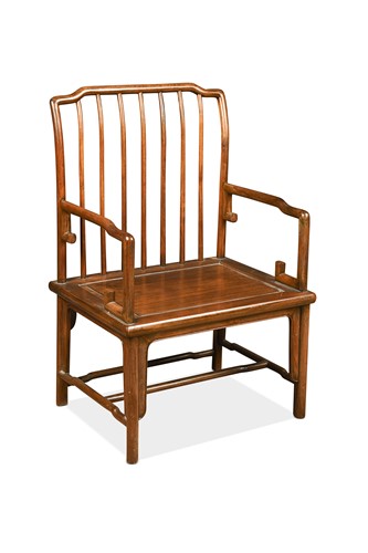 Lot 72 - A Chinese hardwood stick back armchair